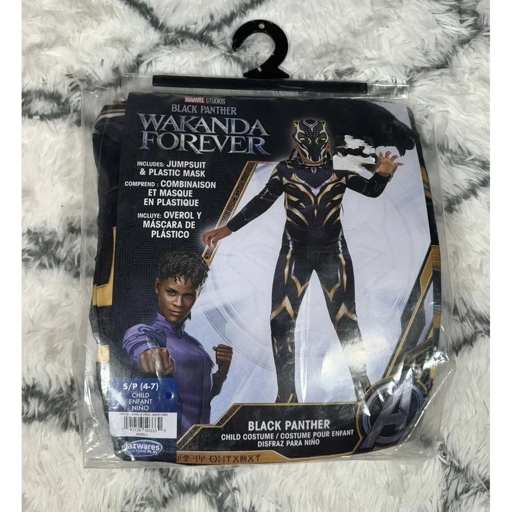 MARVEL Wakanda Forever Black Panther Jumpsuit Mask Costume Child S (4-7) NEW